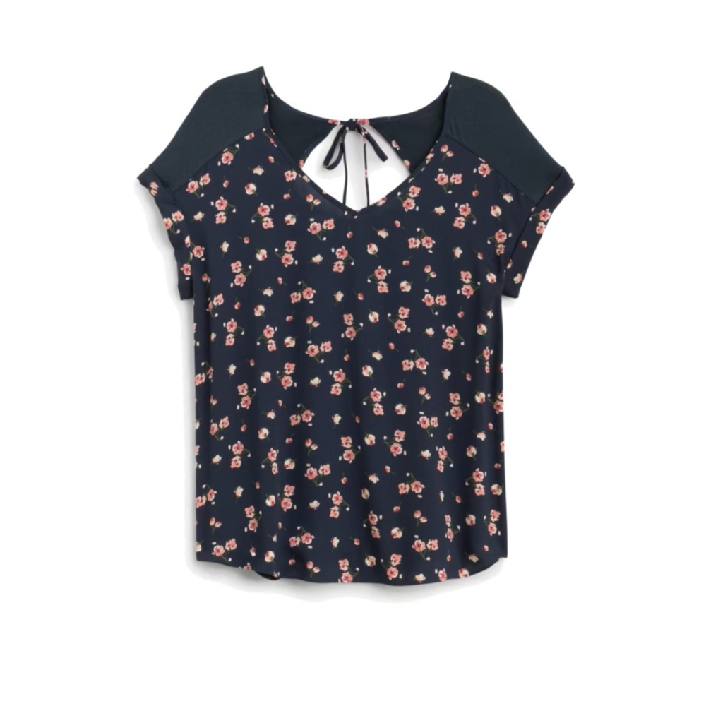 Tie Back Mixed Material Top